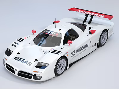 White Nissan High Performance Race Car With Aerodynamic Design And Red Rear Wing 3d model