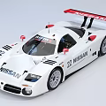 White Nissan High Performance Race Car With Aerodynamic Design And Red Rear Wing