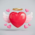 Red Heart Shaped Inflatable With White Wings Halo And Small Pink Hearts