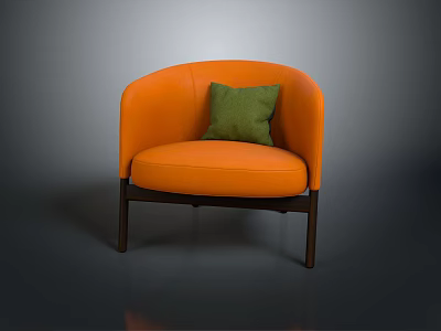 Orange Single Sofa with Green Pillow and Wooden Legs Modern Design 3d model