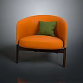 Orange Single Sofa with Green Pillow and Wooden Legs Modern Design