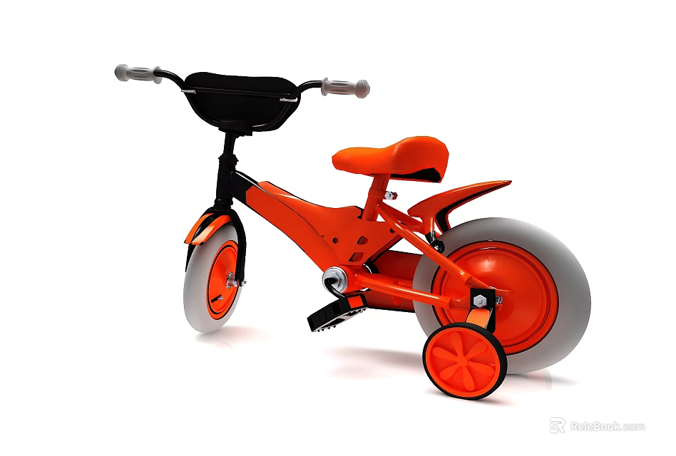 Orange and Black Kids Tricycle with Front Basket Gray Wheels and Comfortable Seat 3d model 