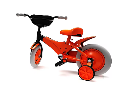 Orange and Black Kids Tricycle with Front Basket Gray Wheels and Comfortable Seat 3d model