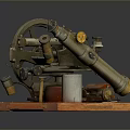 Modern Display Of Vintage Surveying Instrument With Metal Gears And Wooden Base
