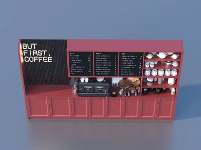 Red Wine Cabinet With Glass Doors And Storage Shelves For Home Bar 3d model