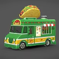 Green Taco Truck with Large Taco on Top TACO Sign and Decorative Patterns