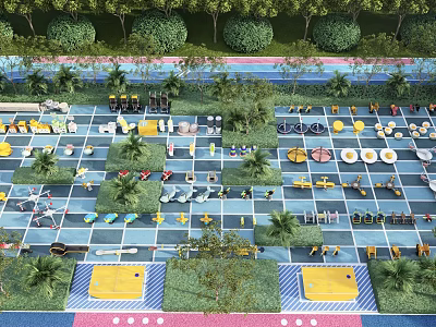 Colorful Kids Play Area With Toy Cars Green Plants And Bright Colored Zones 3d model