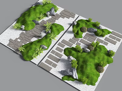 Detailed Micro Landform Design With Green Grass Stones Paths And Small Plants 3d model
