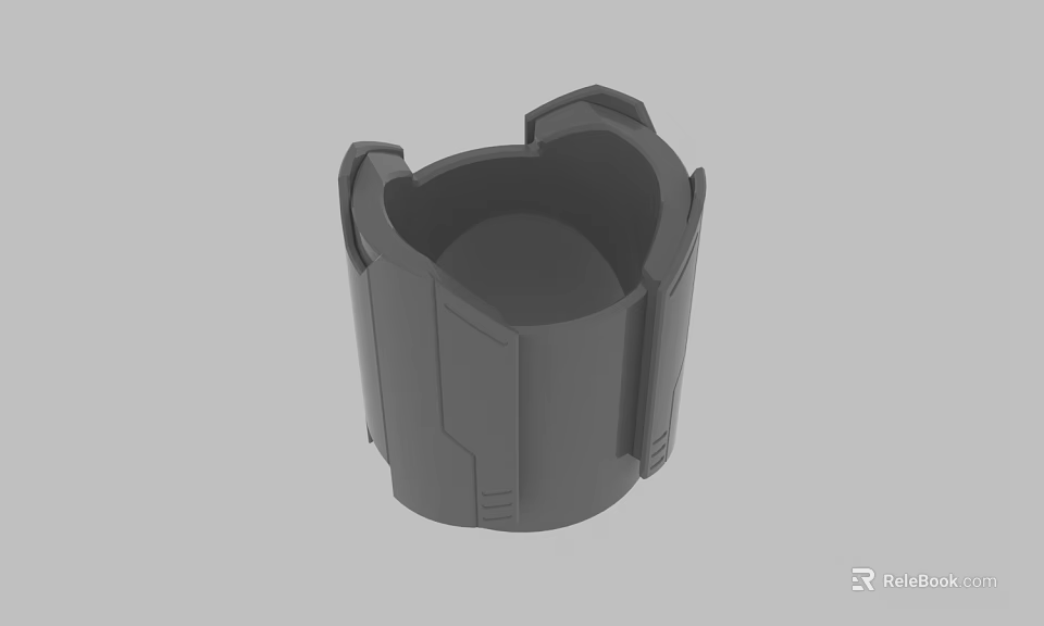 Gray 3D Model of Circular Mechanical Container Featuring Structural Side Panels 3d model 