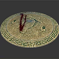 Decorative Round Plate With Intricate Patterns Geometric Border And Purple Center Accent