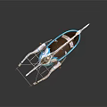 Wooden Boat Artistic Decorative Model With Blue Brown Color Unique Sail Design Fish Shaped Stern