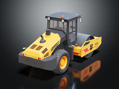 Yellow Heavy Duty Vibratory Road Roller With Large Drum And Cab For Construction 3d model