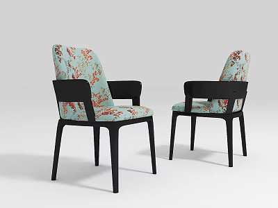 Modern Style Dining Chairs With Light Green Floral Pattern And Black Frame 3d model