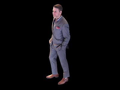 Man in Gray Suit Standing Sideways with Hands in Pockets on Black Background 3d model