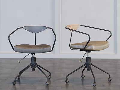 Two Modern Office Chairs with Black Armrests Padded Seats and Swivel Bases 3d model