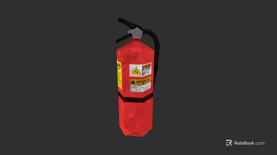 Red Fire Extinguisher Safety Equipment With Warning Labels And Handle 3d model 