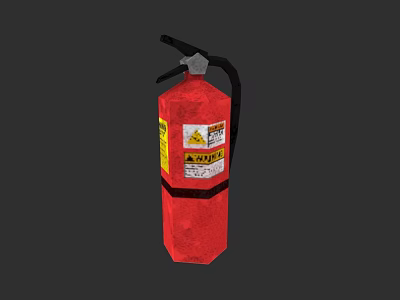 Red Fire Extinguisher Safety Equipment With Warning Labels And Handle 3d model