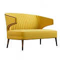 Black And Brown Leather Two Seater Sofa With Ribbed Design Curved Armrest And Brown Legs