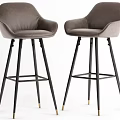 Modern Gray Leather Bar Stool With Stitching Details And Metal Legs Design