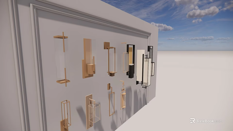 Stylish Modern Wall Sconces With Various Designs And Gold Black Finishes On 3d model 