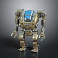 Golden Mechanical Robot With Humanoid Structure And Blue Transparent Chest Panel 3d model