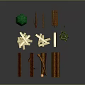 Assorted Natural Wood Materials Display With Logs Sticks Planks Branches And Green Accents