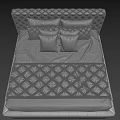 Modern Double Bed with Diamond Tufted Headboard Multiple Pillows and Plush Comforter 3d model