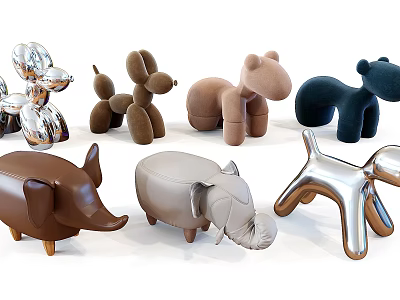 Stuffed Animal Toys with Various Animal Shapes in Silver Brown Beige and Dark Blue 3d model