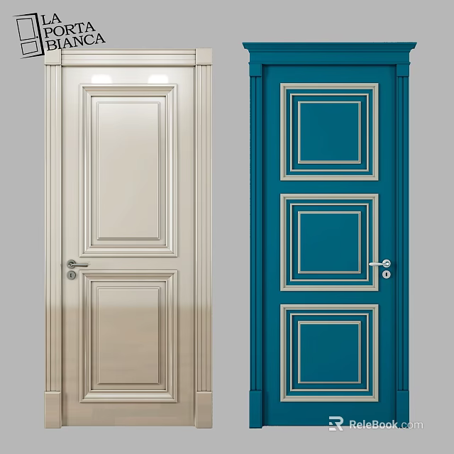Modern Hinged Doors With Beige And Blue Panel Design For Home Interior 3d model