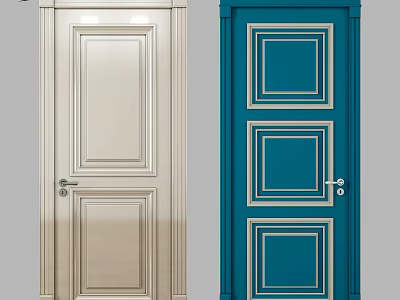 Modern Hinged Doors With Beige And Blue Panel Design For Home Interior 3d model