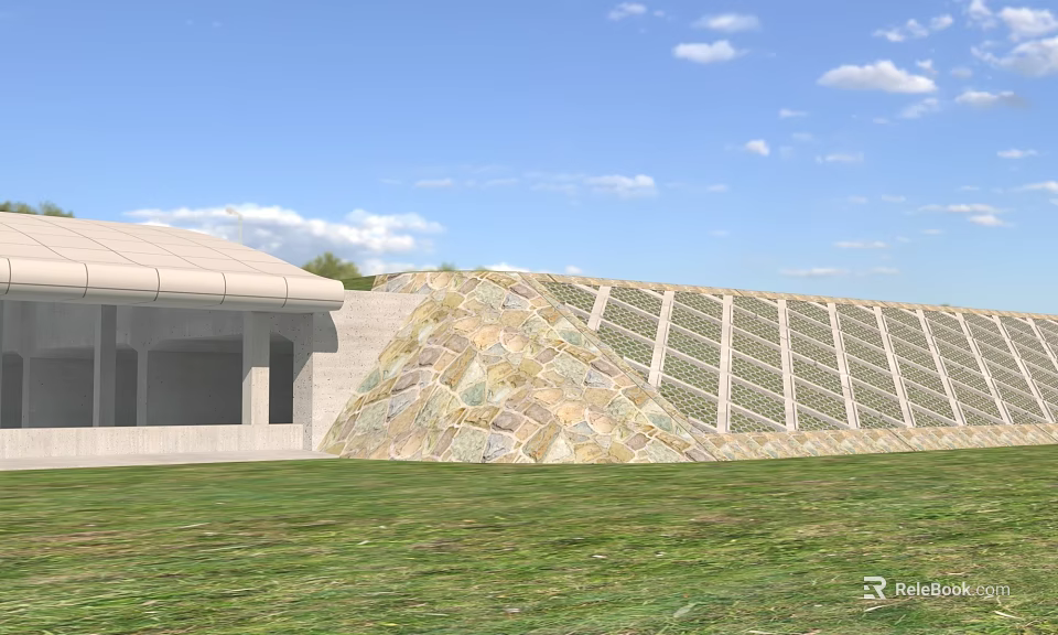 Road Facility Featuring Stone Clad Tunnel Entrance And Green Lawn By Roadside 3d model 