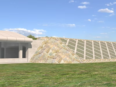 Road Facility Featuring Stone Clad Tunnel Entrance And Green Lawn By Roadside 3d model