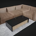 Beige L Shaped Double Sofa With Black Coffee Table On Light Colored Rug 3d model