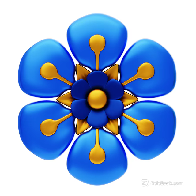 Decorative Ornament Set with Blue Petals Golden Stamens Flower Shaped Design for Home Decor 3d model 
