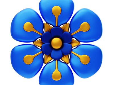 Decorative Ornament Set with Blue Petals Golden Stamens Flower Shaped Design for Home Decor 3d model