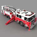 Red and White Fire Department Emergency Fire Truck With Extended Ladder
