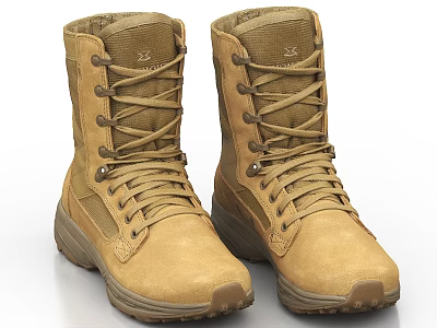 Tan High Top Lace Up Boots With Suede Upper And Rubber Grip Sole 3d model