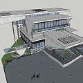 Modern Sales Office Building Exterior With Geometric Glass Facade And Cantilevered Design