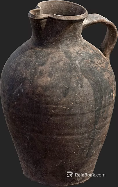 Vintage Handcrafted Dark Ceramic Pottery With Natural Textured Surface And Two Handles 3d model 