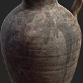 Vintage Handcrafted Dark Ceramic Pottery With Natural Textured Surface And Two Handles