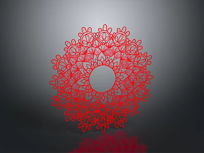 Red Circular Decorative Furniture Accent With Intricate Laser Cut Lace Pattern 3d model