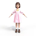 Child in Pink Dress with Yellow Bow White Socks and Brown Shoes