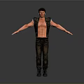 A Shirtless Man Wearing Black Sleeveless Vest And Pants With Arms Outstretched Against Gray Background