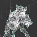Three Headed Black Wolf Creature With Green Glowing Eyes And Mouth