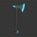 Modern Axe Weapon with Blue Hexagonal Pattern Black Handle and Futuristic Design