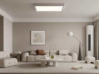 Guest Dining Room Combination Sofa Casual Chair Cream Style TV Background Wall Living Room Ceiling Light Air Conditioning Simple Floor Lamp F783 3d model