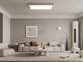 Guest Dining Room Combination Sofa Casual Chair Cream Style TV Background Wall Living Room Ceiling Light Air Conditioning Simple Floor Lamp F783 3d model