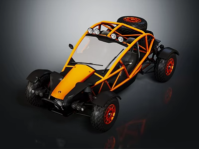 Orange and Black Off Road Utility Vehicle With Frame Structure Large Tires Roof Spare Tire 3d model