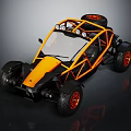 Orange and Black Off Road Utility Vehicle With Frame Structure Large Tires Roof Spare Tire
