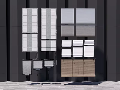 Roman Blinds in Various Fabric Styles and Neutral Tones Modern Design 3d model